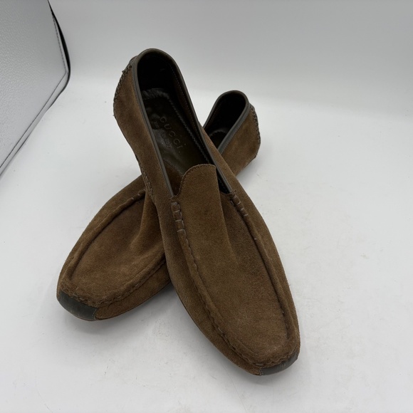 Gucci Men's Suede Moccasin Driving Loafers Brown Olive Size 12 - Picture 11 of 14